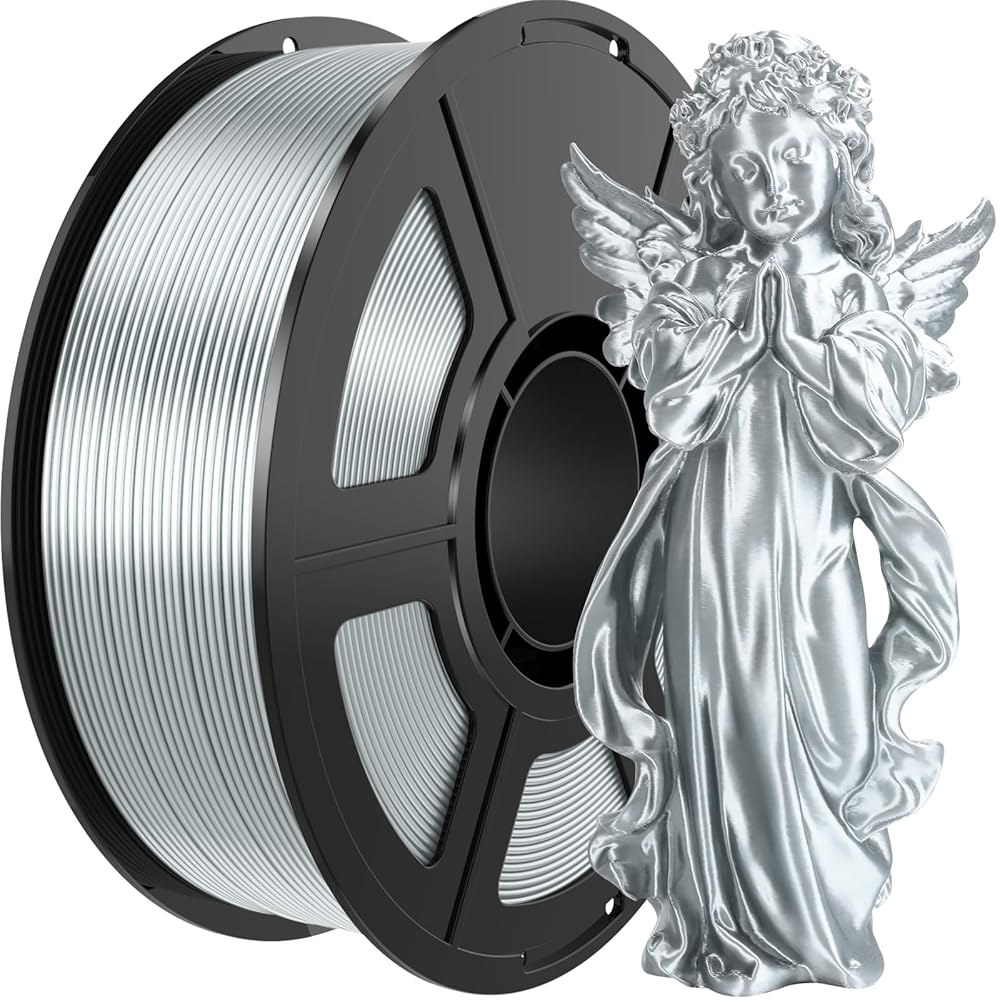 아모이베이비 실크 실버 PLA 필라멘트 1.75mm, 1KG(2.2lbs) 고속 3D 프린팅 디자인으로 빠른 인쇄, 치수 정확도 + /- 0.03mm로 대부분의 프린터와 펜에 맞습 - 상품 이미지