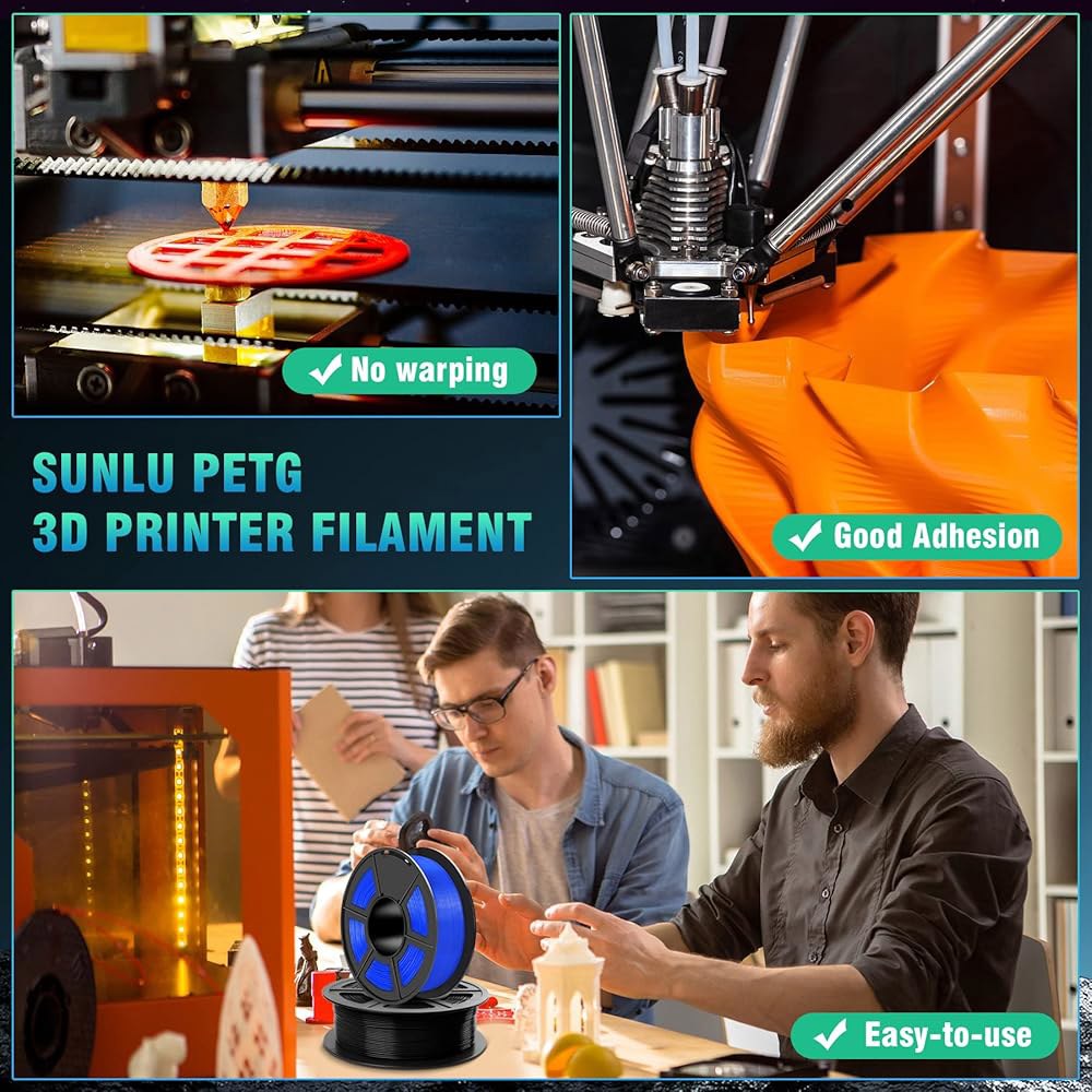 선루 PETG 필라멘트 2KG, 고강도 3D 프린터 1.75mm, 치수 정확도 + /- 0.02mm, 1KG 스풀(2.2파운드), 2팩, 블랙+화이트 - 상세 이미지 3