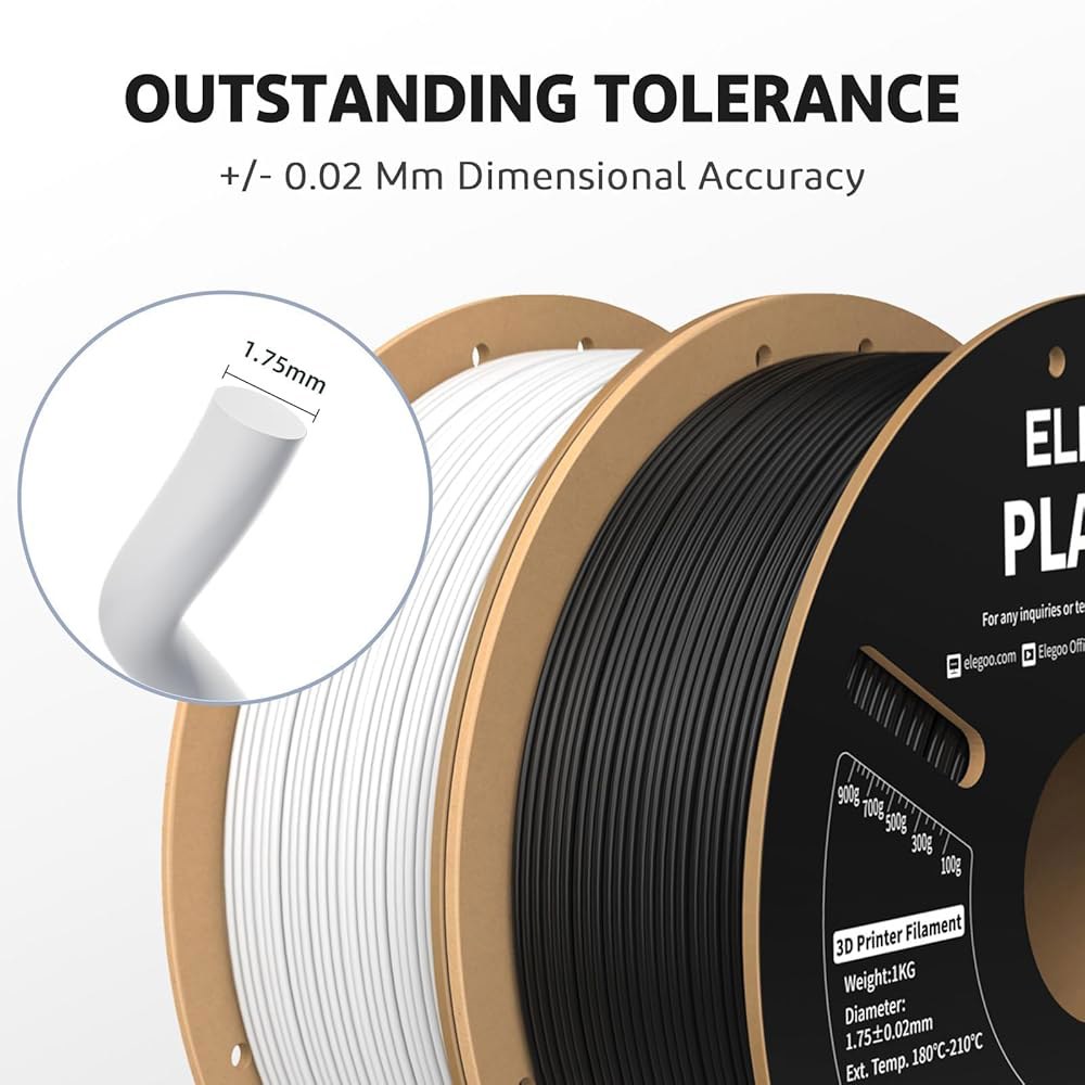 엘레구 PLA PRO 필라멘트 1.75mm 검정 1KG, 30-250mm/s 인쇄 속도 향상된 강성 3D 프린터 치수 정확도 + /- 0.02mm, 1kg 스풀(2.2파운드) - 상세 이미지 2