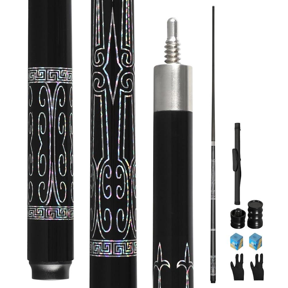 세스리브 스포츠 카본 파이버 풀 큐 스틱 20-21온스, 프로페셔널 13mm 레인보우 팁, 3/8 8 조인트, 케이스, 조인트 프로텍터, 체크 및 장갑 포함 CQ-B20 - 상품 이미지
