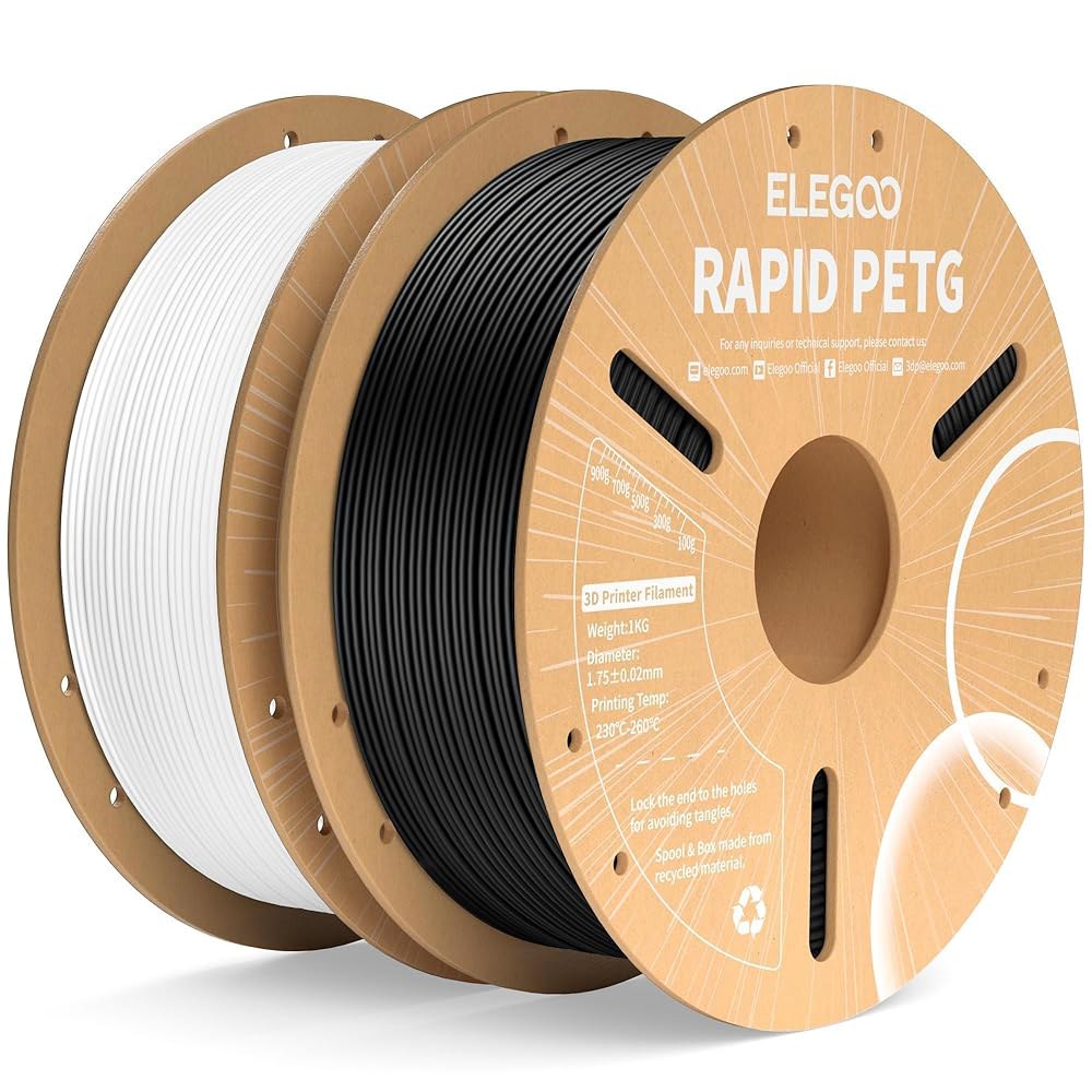 엘레구 래피드 PETG 필라멘트 1.75mm 흑백 2KG, 고속 30-600mm/s 3D 프린터 치수 정확도 + /- 0.02mm, 1kg 골판지 스풀(2.2파운드) 대부분의 FD - 상품 이미지