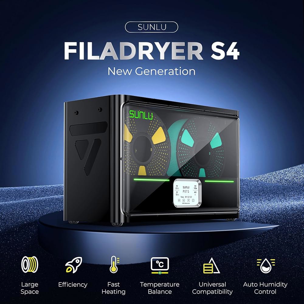SUNLU 공식 필라멘트 건조기 S4, 자동 습도 조절 기능이 있는 4스풀 보관함, 350W PTC 고속 난방, 3D 프린터 최대 온도 70 , S4 블랙 Black - 상세 이미지 2