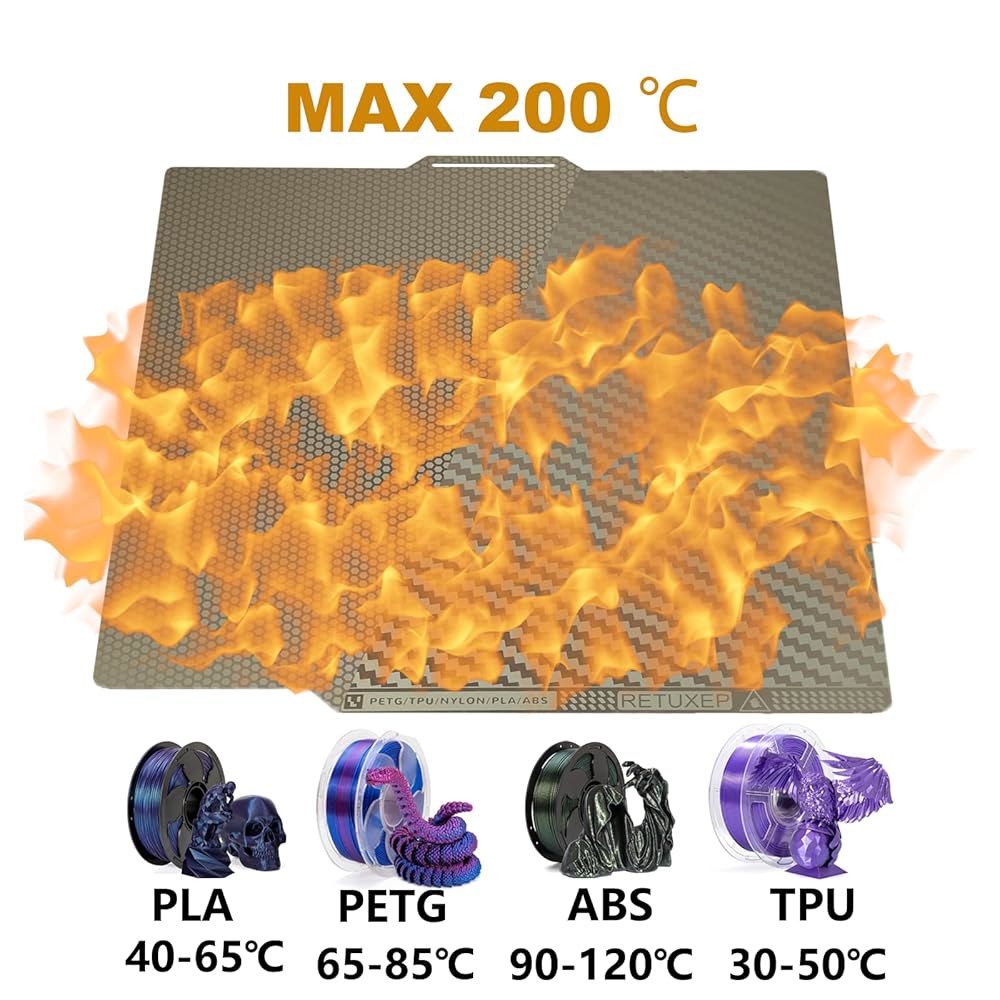 RETUXEP 벌집+탄소 섬유 패턴 에칭 밤부 조립판 랩 X1C / X1E P1P P1S A1 3D 프리트너, 양면 0.5mm 유연 시트 스프링 강판 프린터 257x257mm - 상세 이미지 3