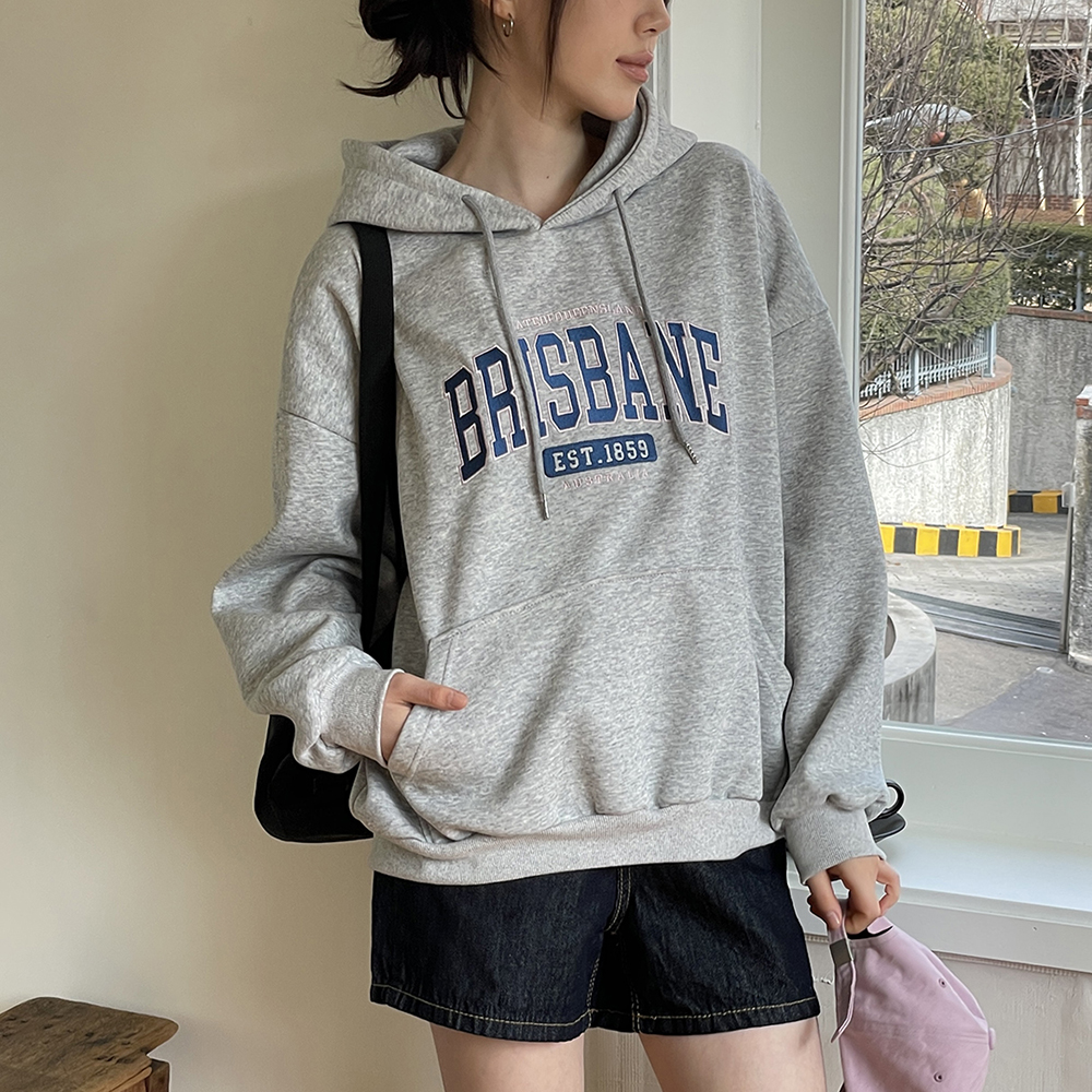 캐주얼 오버핏 브리즈 자수 레터링 티셔츠 여성 후드티 여자 맨투맨 박스티 - 상세 이미지 4