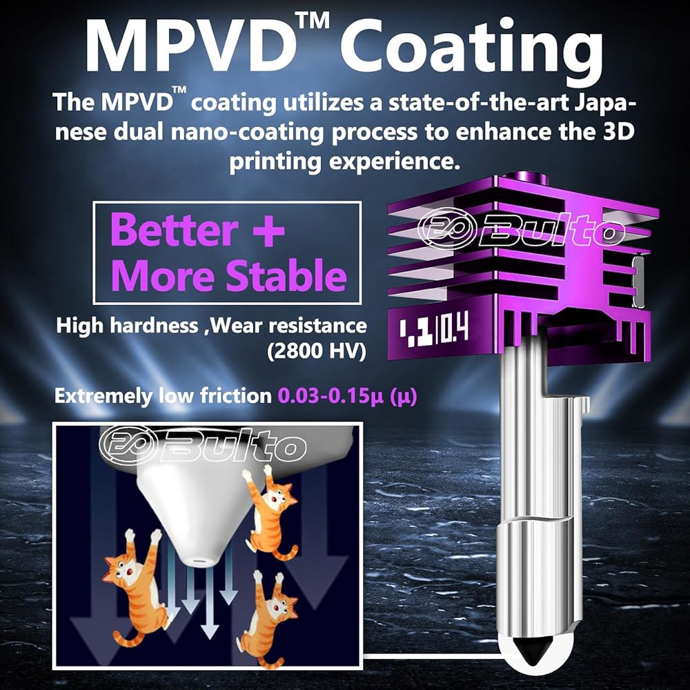 안티스틱 MPVD 코팅으로 0.4mm H2D / H2S H2C P2S 핫엔드 업그레이드 - 대나무 실험실 P2S, H2 시리즈, A1 A1MINI 3D 프린터용 고속 경화 강철 - 상세 이미지 2