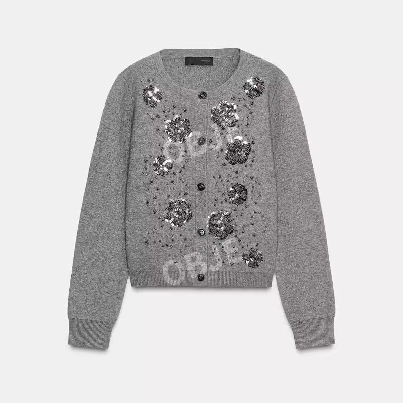 ZARA 여성 가디건 비즈 자수 자라 라운드넥 니트 봄 가을 - 상세 이미지 5