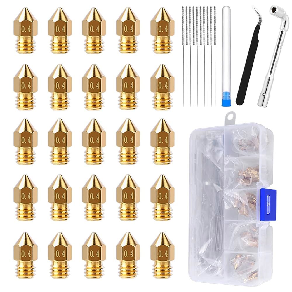 Comrow 25PCS MK8 Ender 3 V2 노즐 0.4MM, 3D 프린터 황동 핫엔드 노즐, 크리알리티 엔더 프로 / 맥스 5 S1 네오 CR 10 시리즈 프린터용 DIY - 상품 이미지