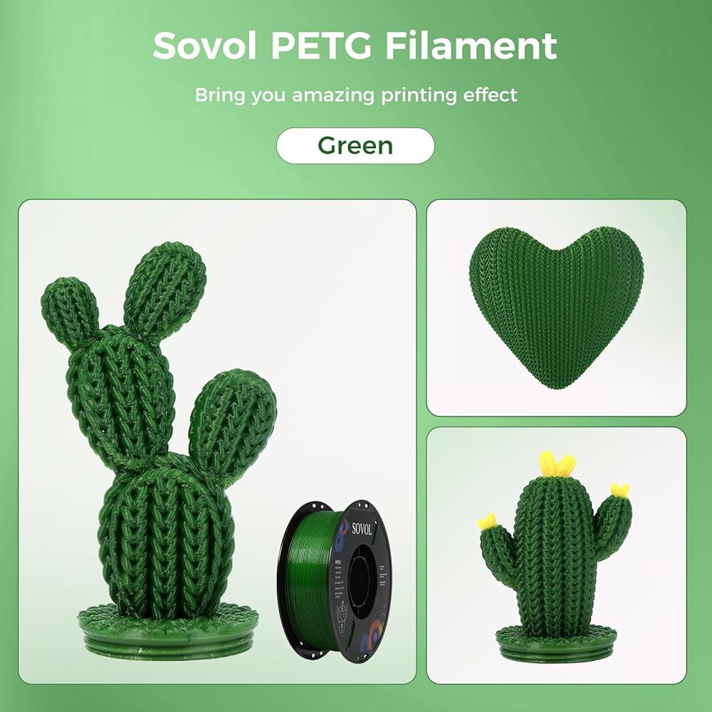 Sovol 3D 프린터 PETG 필라멘트 1.75mm 1KG(2.2lbs), 고정밀, 강한 인성, 배선 강도, 치수 정확도 + /- 0.03mm, 프린팅 필라멘트, 그린 - 상세 이미지 3