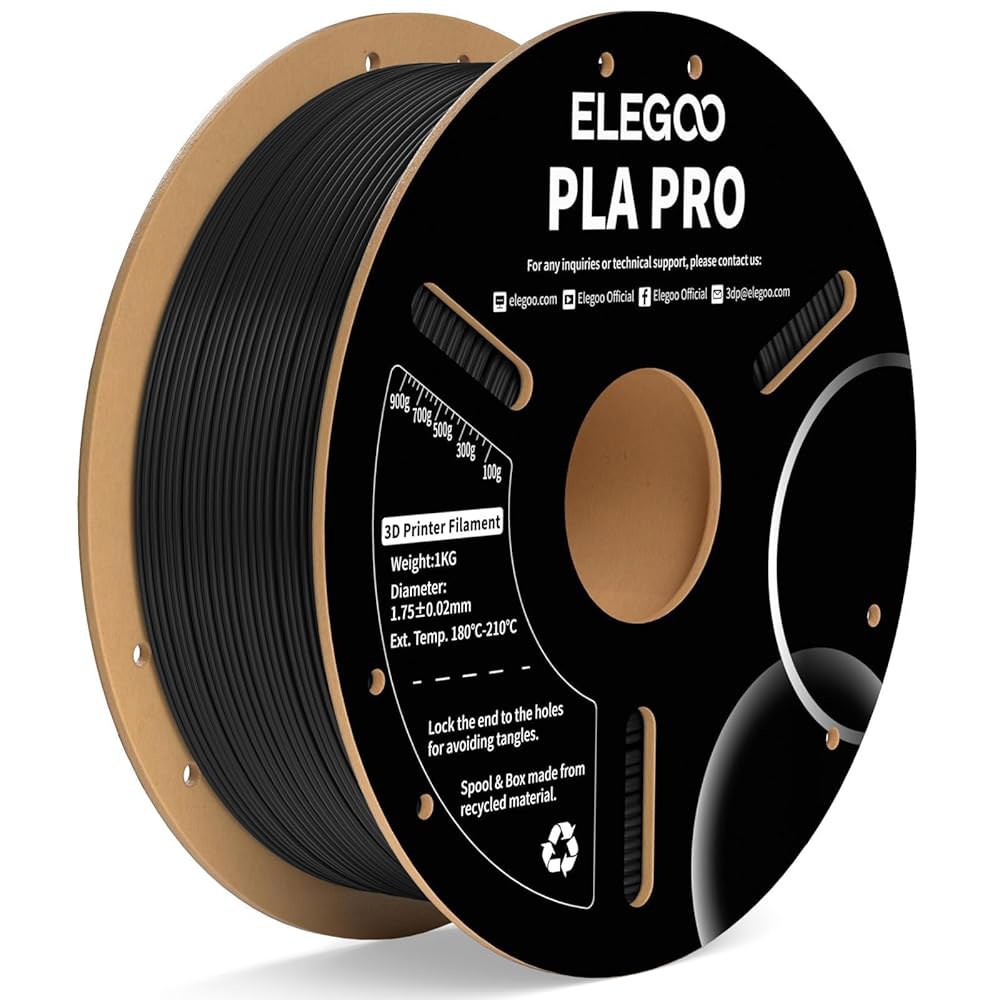 엘레구 PLA PRO 필라멘트 1.75mm 검정 1KG, 30-250mm/s 인쇄 속도 향상된 강성 3D 프린터 치수 정확도 + /- 0.02mm, 1kg 스풀(2.2파운드) - 상품 이미지