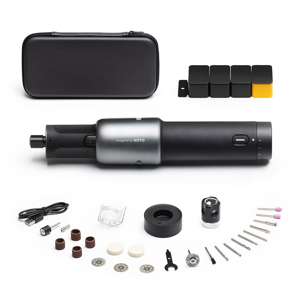 HOTO 4V 무선 로터리 툴 키트, LED 조명이 장착된 5단 25,000RPM 강력한 각인 펜, USB-C 충전식, 3D 프린팅 샌딩, 연마, 드릴링, 조각, DIY 공예를 - 상품 이미지