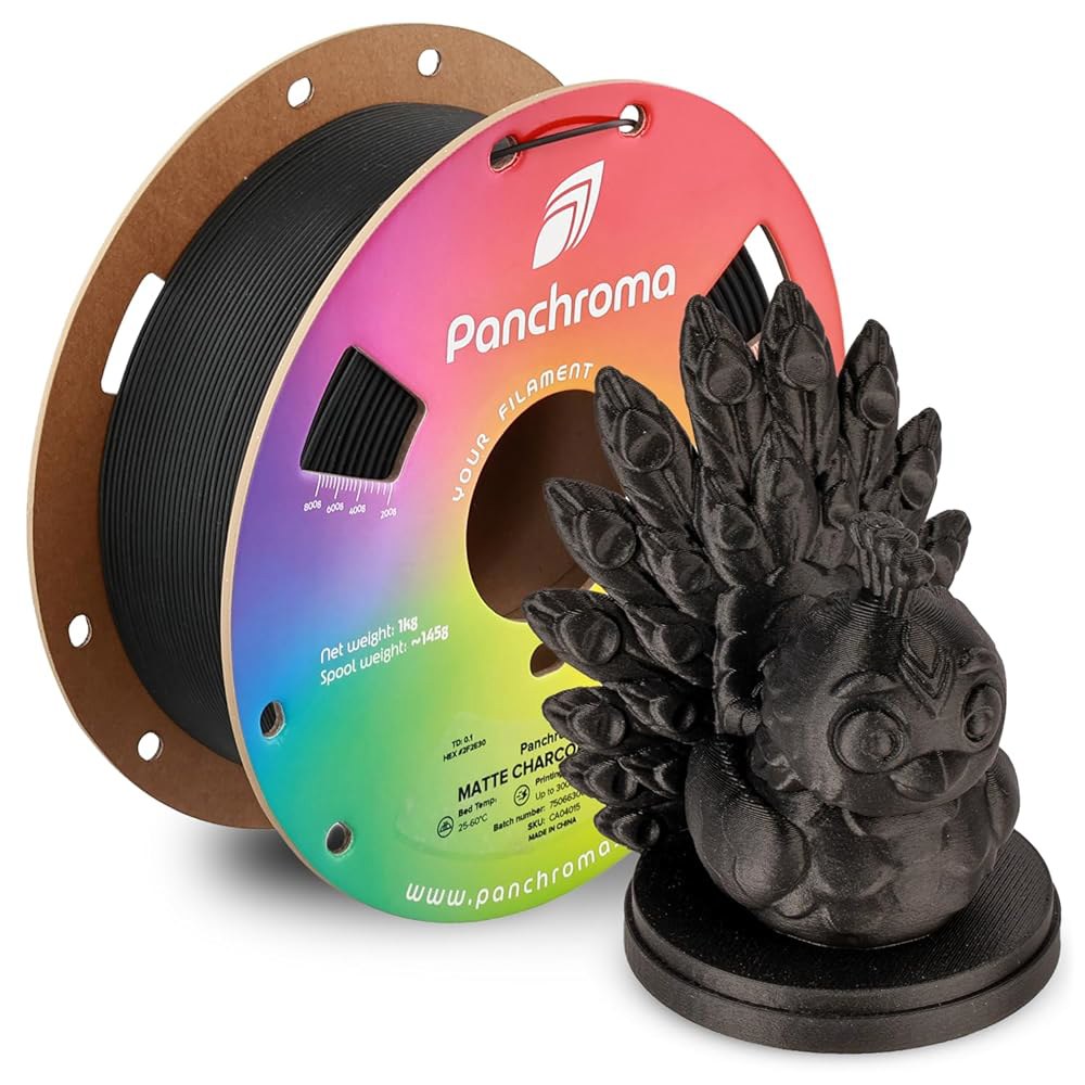 폴리메이커 판크로마 매트 PLA 필라멘트, 차콜 블랙 1.75mm 1kg 3D 프린팅 이전 폴리테라 매트, 대부분의 FDM 프린터에 적합한 스풀(2.2파운드) - 상품 이미지
