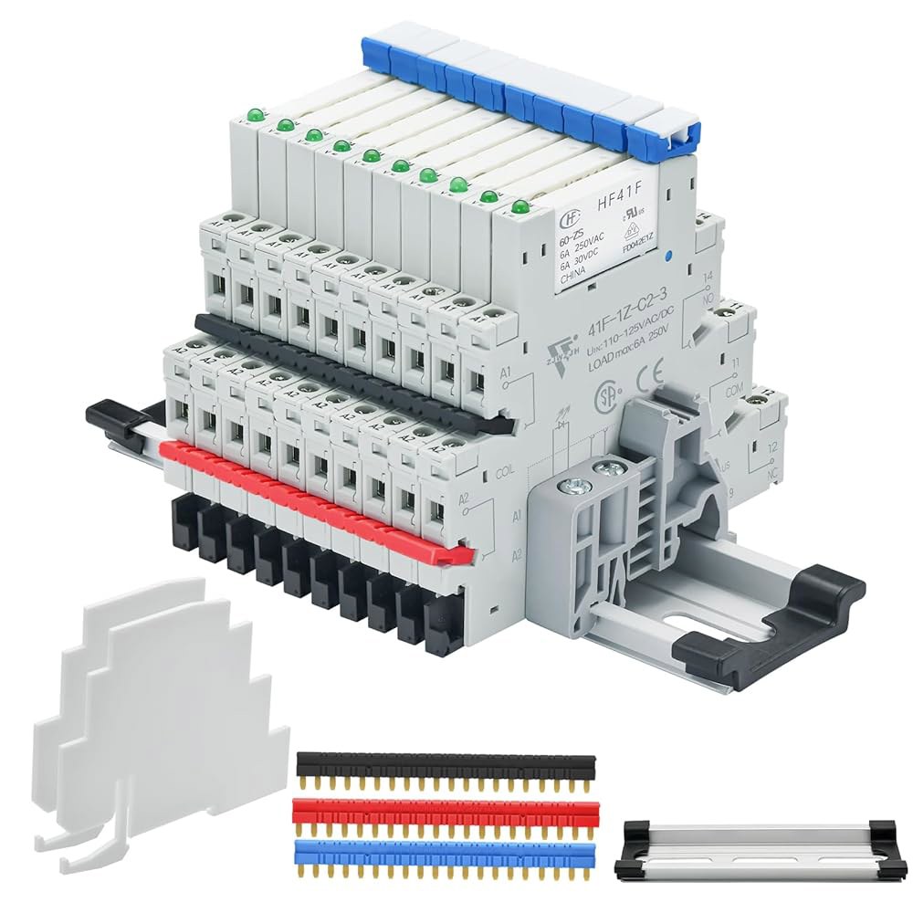 UL, LED 표시등, 소켓 베이스, DIN 레일 슬롯이 있는 10Pcs 전기 기계식 릴레이 전원 110V-120V AC/DC HF41F /60-ZS 1NO 1NC 6암페어 SPD - 상품 이미지