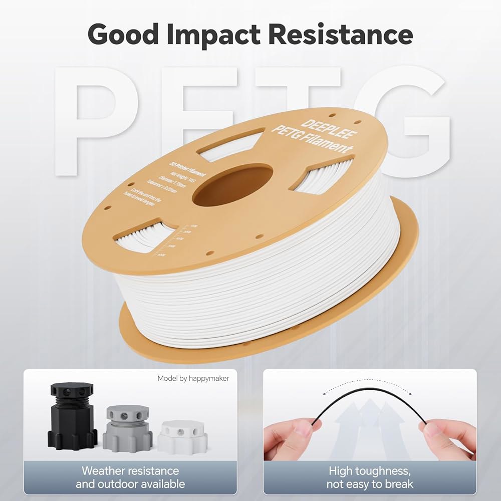 DeepLEE PETG 3D 프린터 필라멘트 1.75mm 1KG, 치수 정확도 + /- 0.02mm, 높은 인성 및 내충격성, FDM 프린터에 적합한 필라멘트, 검정색 - 상세 이미지 3