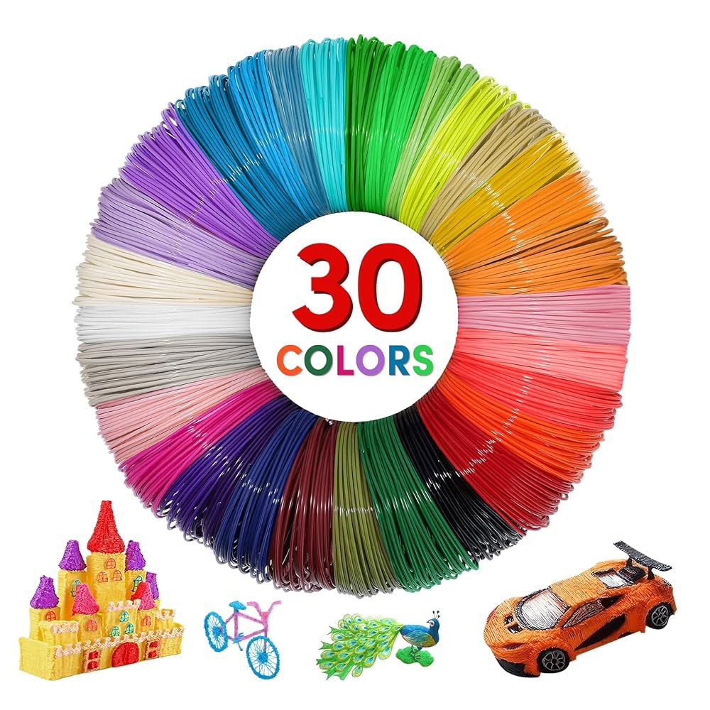 30가지 색상 990피트 PLA 3D 펜 필라멘트 리필 1.75mm, 프린터 번들, 고정밀 직경으로 인쇄 리필, 안전 페인팅 제작을 위한 3Doodler 펜과 호환되지 않음 - 상품 이미지