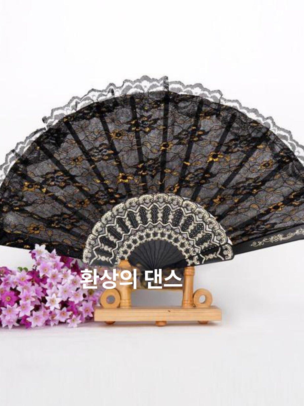 엔티크 발레 무용 소품 부채 프린트 손부채 댄스 자수 레이스 연극 퍼포먼스 휴대용 - 상세 이미지 2