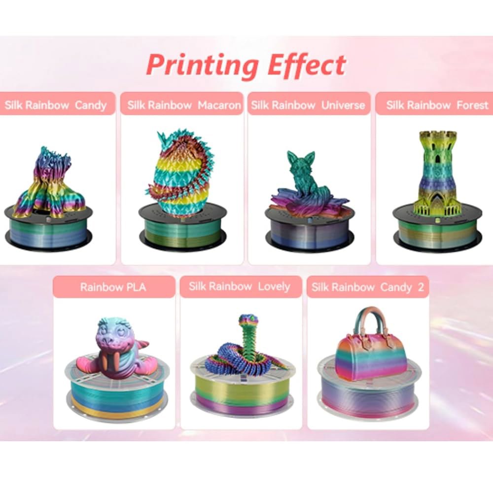 킹룬 레인보우 PLA 필라멘트 1.75mm, 빠른 색상 변경 실크 3D 프린터 필라멘트, 반짝이는 매끄러운 멀티컬러 + /- 0.03mm 정확도, 1kg 스풀(숲) - 상세 이미지 3