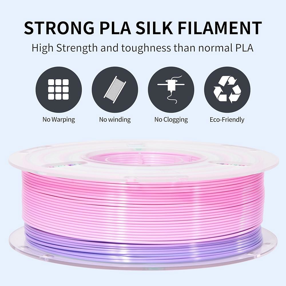 램베리 3D 프린터 필라멘트 1.75mm 실크 레인보우 PLA 빠른 색상 변경 멀티 컬러 프린팅 필라멘트, 핑크 퍼플 민트 그린, 1kg(2.2파운드) - 상세 이미지 2