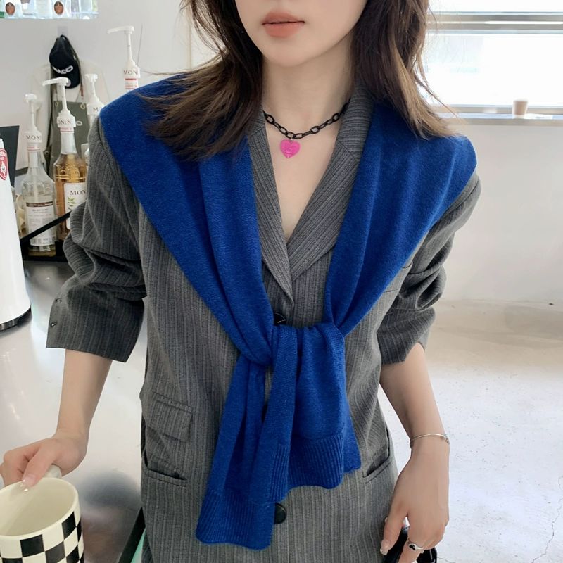 어부바니트 가디건 어깨숄 머플러 단가라 간절기룩 - 상세 이미지 2