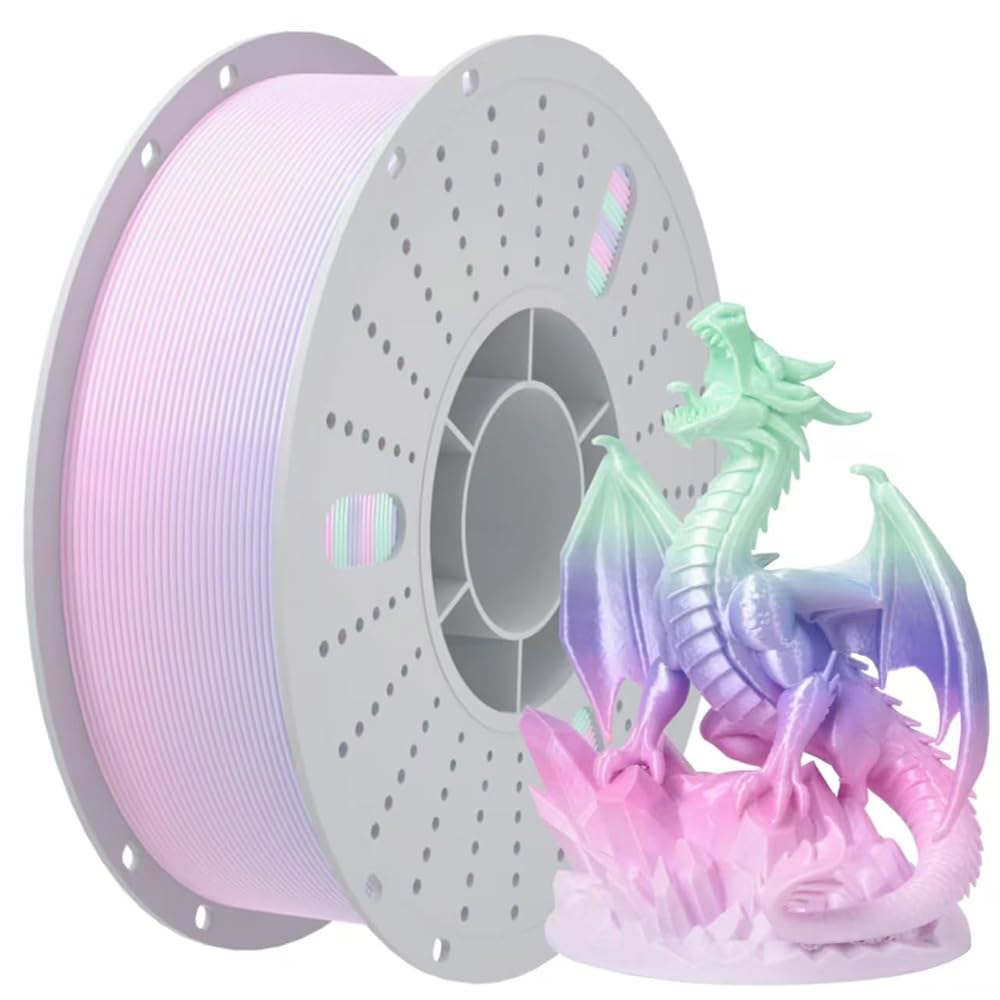 핀볼 실크 레인보우 PLA 3D 프린터 필라멘트 1.75mm 반짝이는 다색 변화 프린팅 치수 정확도 + /- 0.02mm 1KG 애프터글로우 - 상품 이미지
