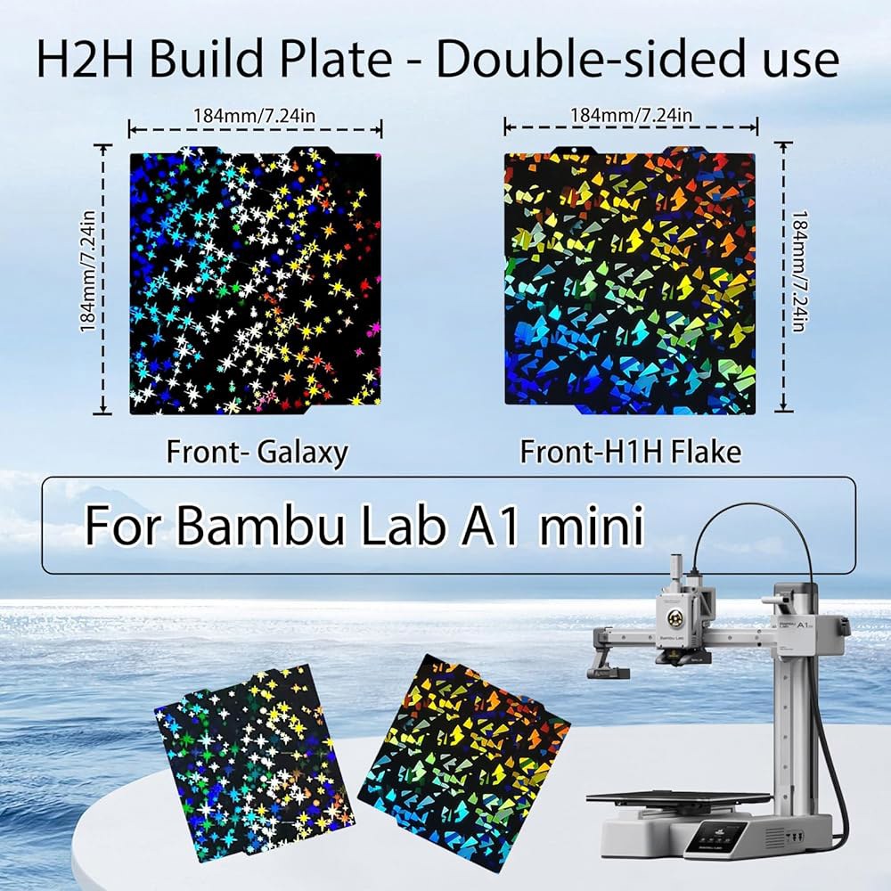 JUUPINE 3D 프린터 플랫폼 184x184mm A1 미니 빌드 플레이트, Bambu Lab 프린터용 H1H 플레이트 스무스 플레이크+매끄러운 갤럭시 유연 스프링 강판 업그레이 - 상세 이미지 2