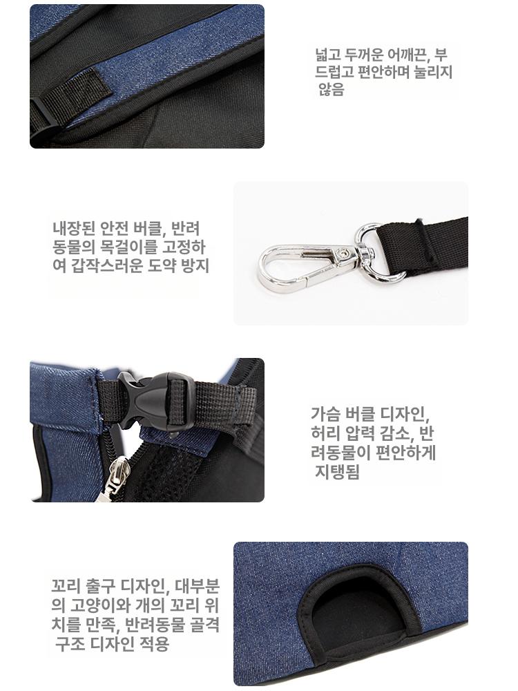 외출용 휴대용 강아지 고양이 펫백팩 멜빵 포켓 진파랑 M - 상세 이미지 2
