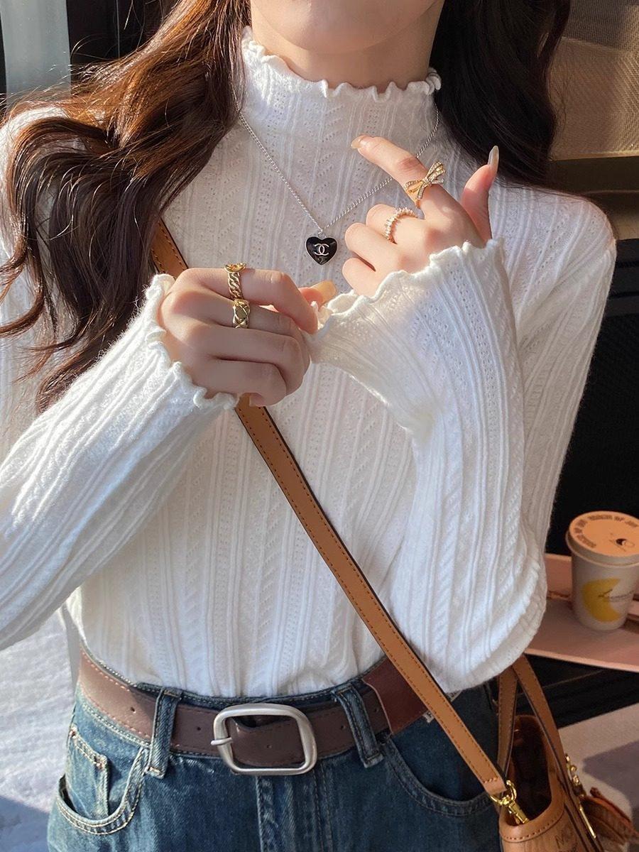 시스루 긴팔 셔츠 티 데일리 여성 레이스 목폴라 - 상세 이미지 4