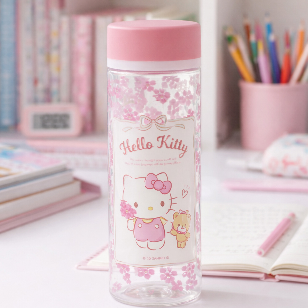 슬림 차 거름망 물병 휴대용 캐릭터 물통 어린이 여성 보틀 400ml, 헬리키티 - 상품 이미지
