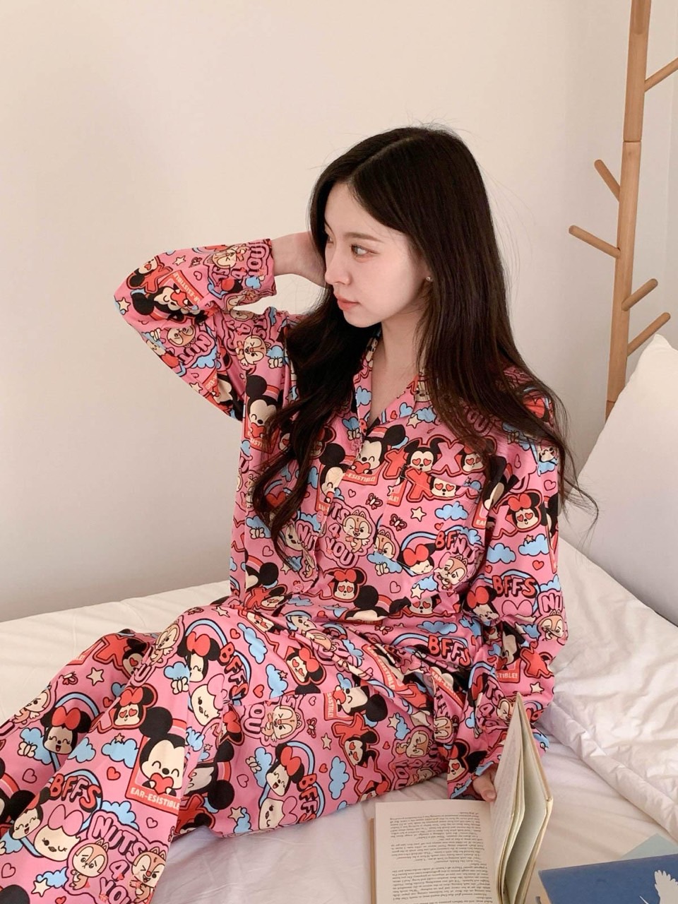 디즈니 xo미키미니잠옷세트 핑크 남자 여자 긴팔 긴바지 파자마 홈웨어 선물 이미지 8