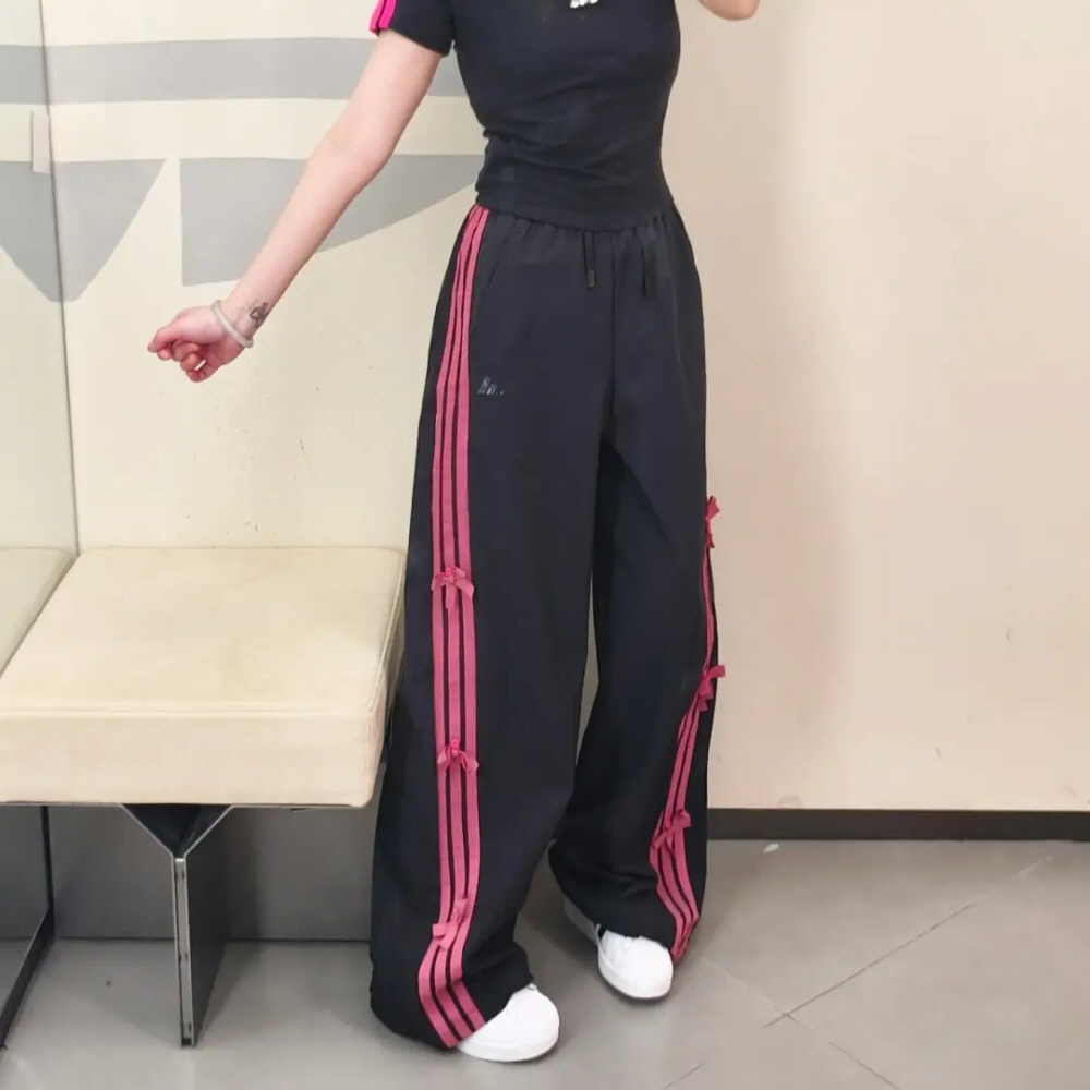 아디다스 우먼스 댄스 우븐 리본 트랙 팬츠 블랙 핑크 KR7598 - 상세 이미지 2