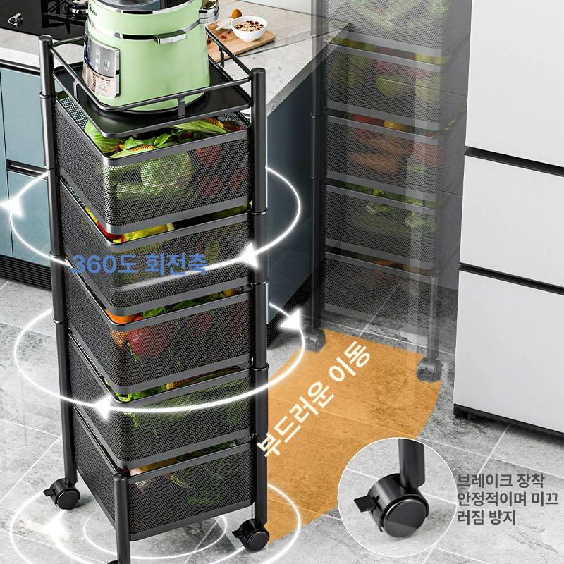 회전 서랍 트롤리 4단 주방 5단 카트 수납 웨건 자석 펀칭 디테일 프레임 5단 블랙 0 칸 28x26cm - 상세 이미지 3