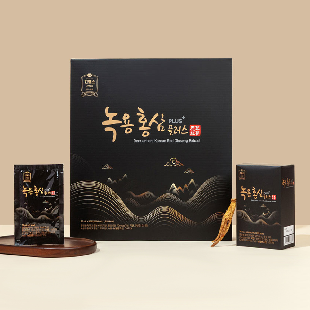 진웰스 녹용 홍삼 플러스 70ml x 30포 국내산 6년근 발효 홍삼액 - 상품 이미지