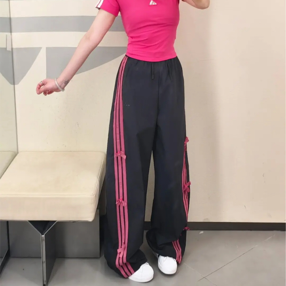 아디다스 우먼스 댄스 우븐 리본 트랙 팬츠 블랙 핑크 KR7598 - 상세 이미지 3