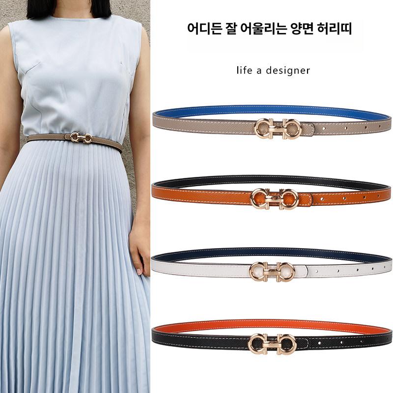 여성용 양면 화이트 가죽 여름 원피스용 허리 장식 - 상세 이미지 2