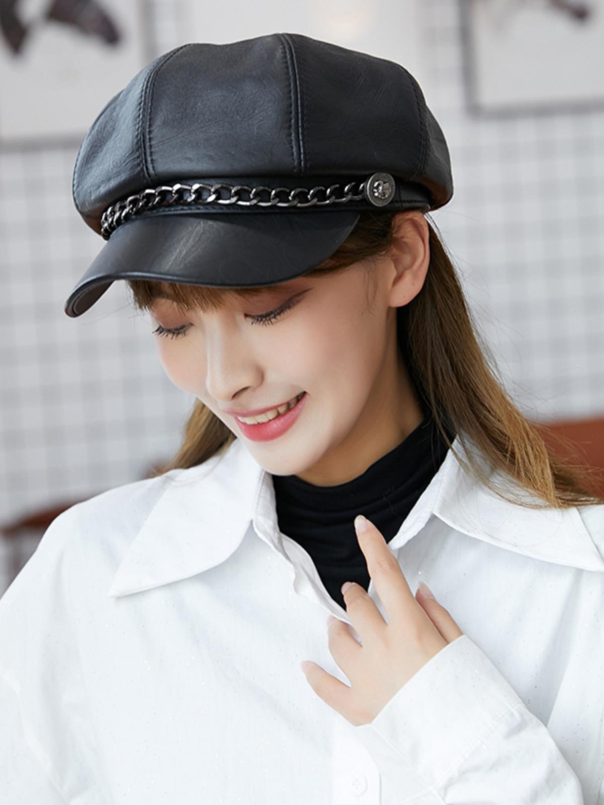 가죽 베레모 모자 노인 겨울 레이어 얇은 중년남성 가죽모자 멋쟁이 가을 중년 중년노인 - 상세 이미지 2