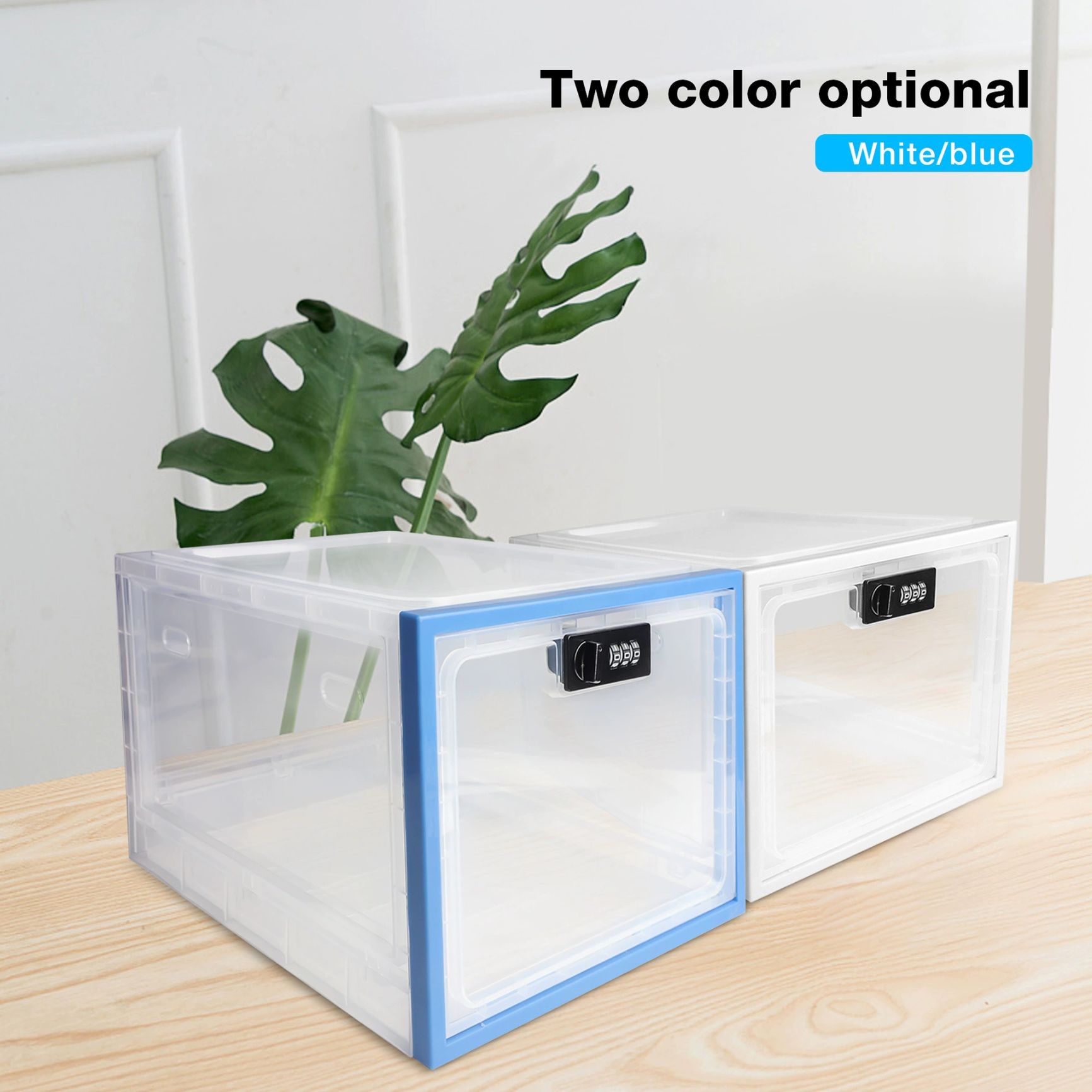 암호 잠금 투명 비밀번호 보관함 휴대폰 평판 수납함 투명+화이트 프레임 30cmx23cmx19cm - 상품 이미지