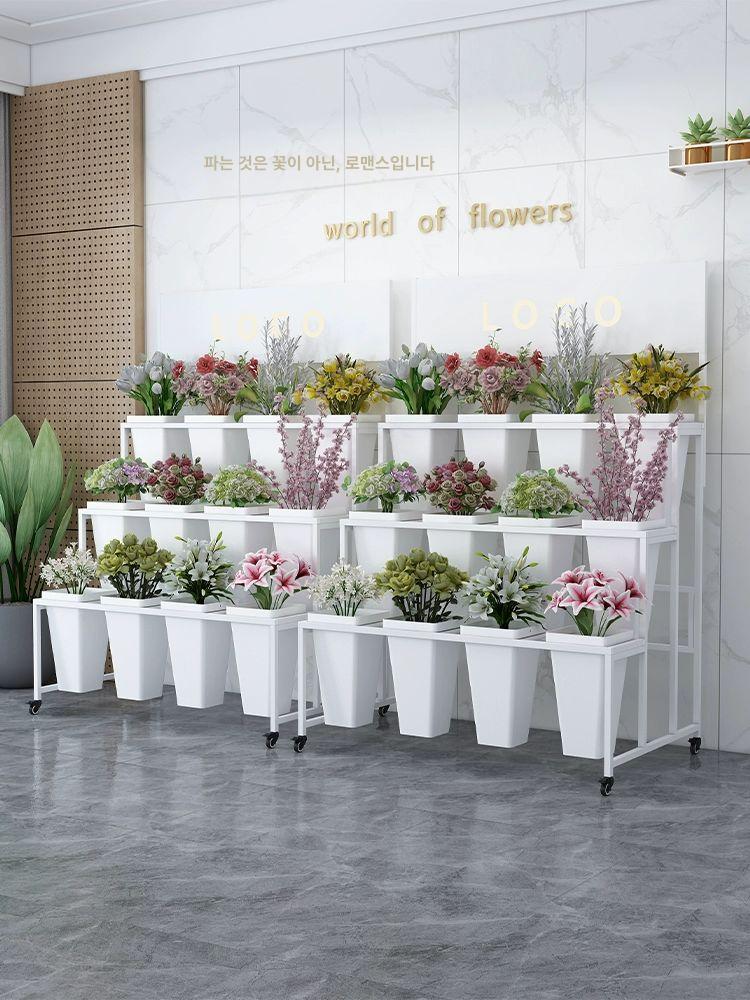 꽃집 진열대 꽃다발 거치대 스탠드 브래킷 선반 매대 4단 x4 골드 화이트 화이트 16개 포함 대형 - 상세 이미지 2