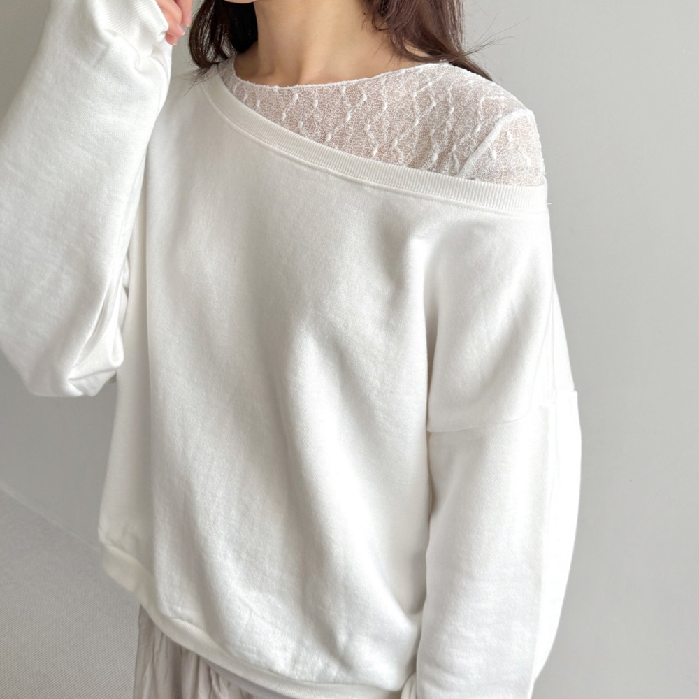 바이오 워싱 오버핏 오프숄더 맨투맨 티셔츠 언발란스 레이어드 티 여성 티셔츠 봄 코튼 이미지 6