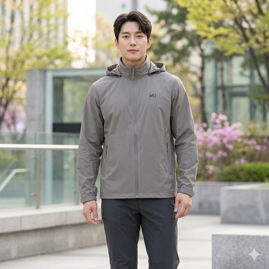 MILLET 밀레 남자 봄 아웃도어 경량 방풍 후드 바람막이 등산자켓
