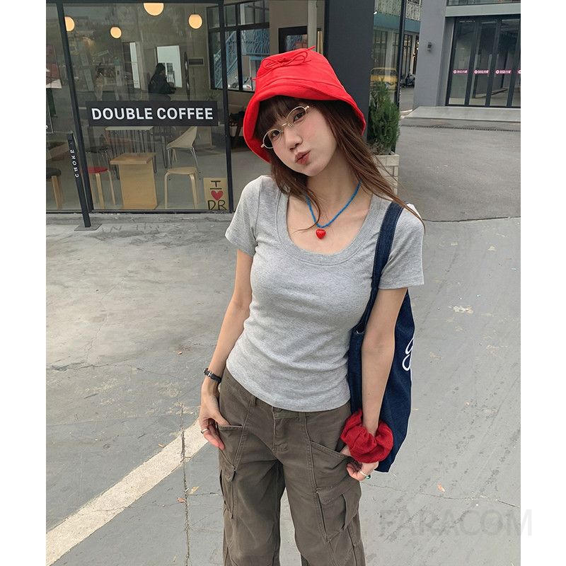 여성 캐주얼 스트릿 슬림핏 레이온 스판 시원한 유넥 반팔 티셔츠 데일리 베이직 이너 무지 쿨링 상의 기본템 - 상품 이미지