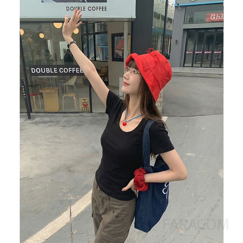 여성 캐주얼 스트릿 슬림핏 레이온 스판 시원한 유넥 반팔 티셔츠 데일리 베이직 이너 무지 쿨링 상의 기본템 - 상세 이미지 4