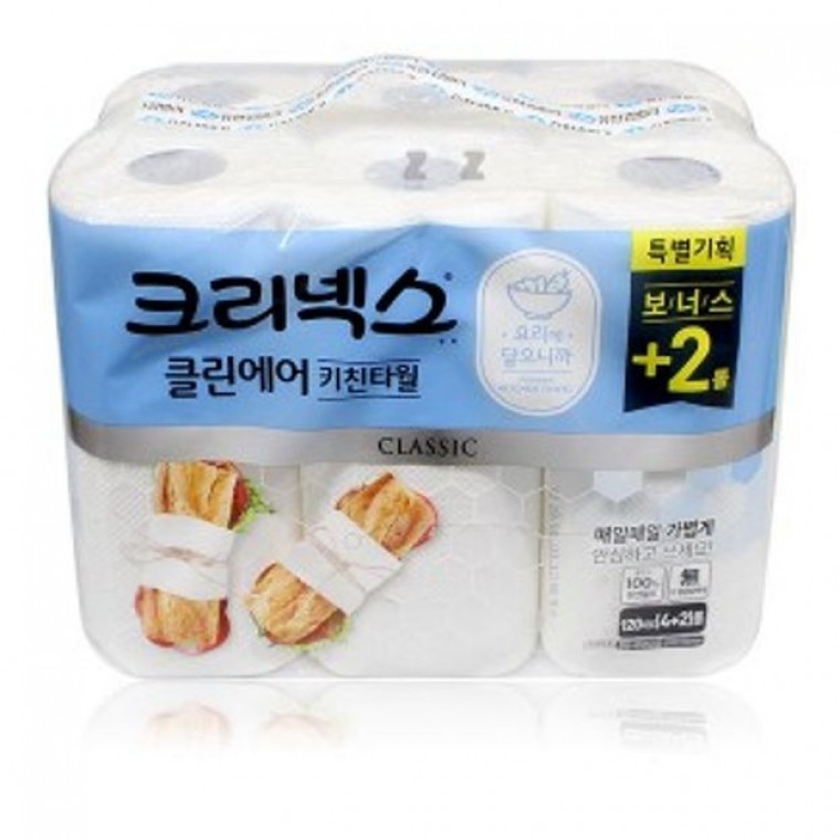 크리넥스 클린에어 키친타월 6롤 핸드타올 주방타월 - 상품 이미지