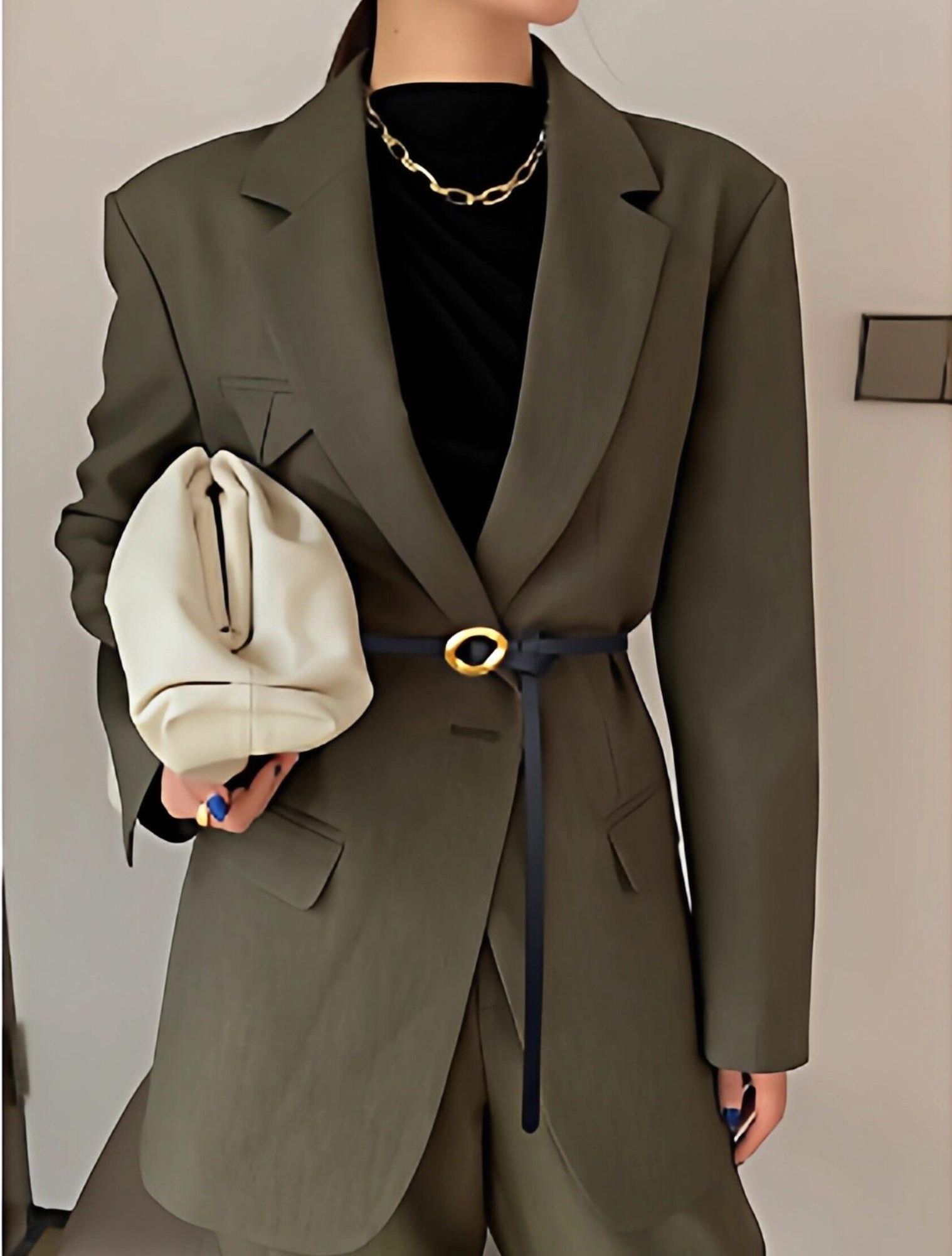 체인 버클 소가죽 미니 원피스 블레이저 데일리 스타일 - 상세 이미지 2