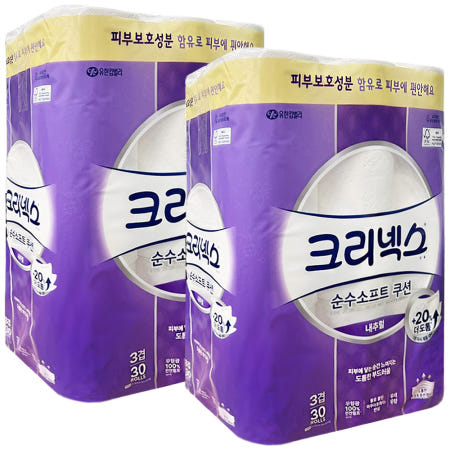 유한킴벌리 크리넥스 순수 소프트 화장지 3겹 30m 30롤 2팩