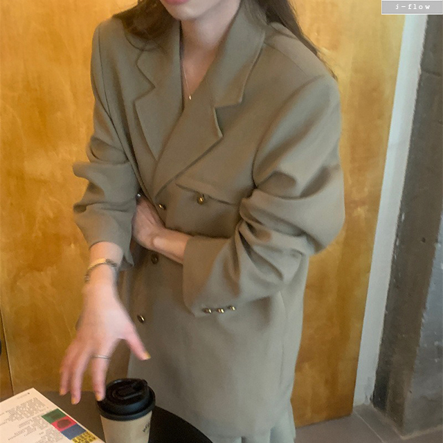 릴러 금장버튼 오버핏 하프 블레이져 자켓 2col 봄 가을 카라 박시 루즈핏 제이플로우 - 상세 이미지 4