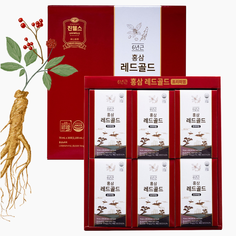 진웰스 홍삼레드골드 프리미엄 70ml x 30포 파우치 국내산 6년근 발효 홍삼액 - 상세 이미지 2