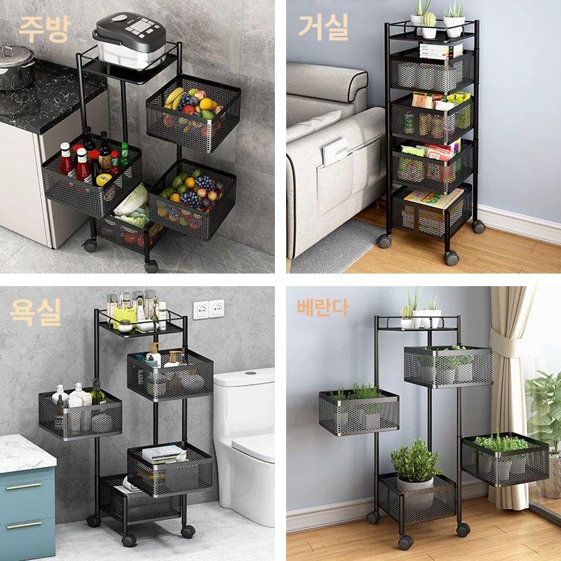 회전 서랍 트롤리 4단 주방 5단 카트 수납 웨건 자석 펀칭 디테일 프레임 5단 블랙 0 칸 28x26cm - 상세 이미지 4