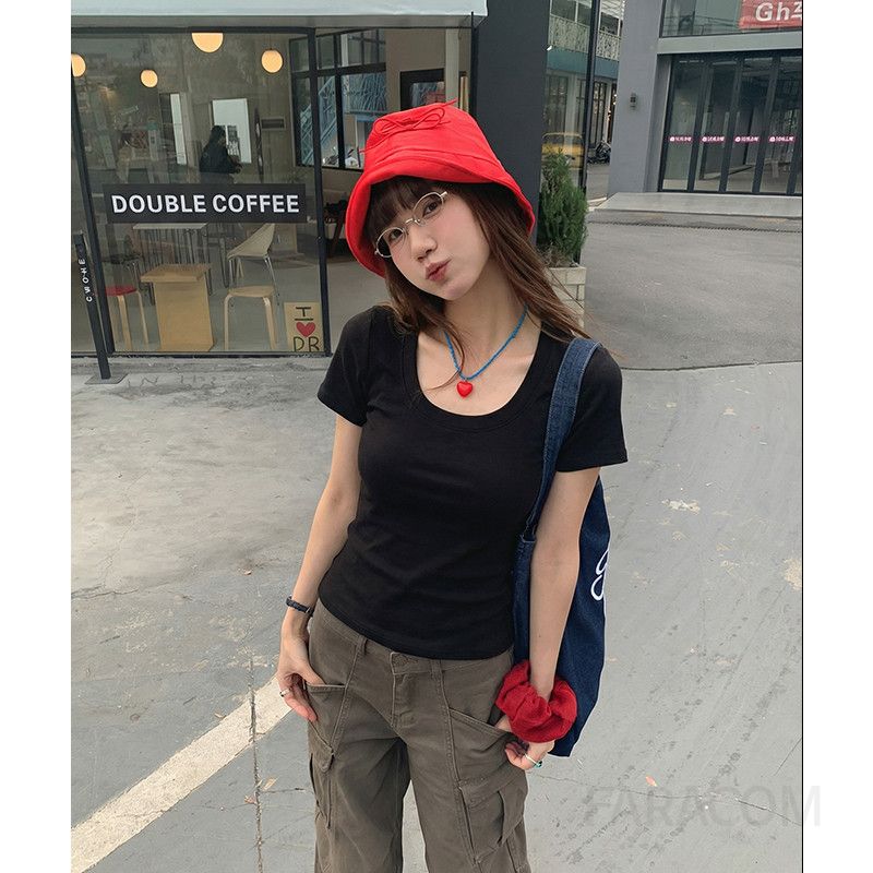 여성 캐주얼 스트릿 슬림핏 레이온 스판 시원한 유넥 반팔 티셔츠 데일리 베이직 이너 무지 쿨링 상의 기본템 - 상세 이미지 2