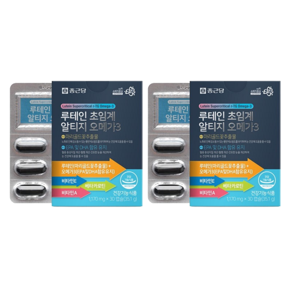 종근당 루테인 초임계 알티지 오메가3 블러드 중성지방 블러디셔배합 약1달 30캡슐, 2개 - 상품 이미지