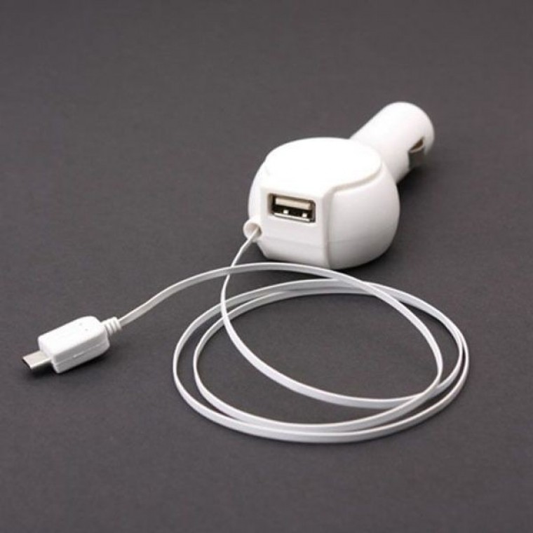 차량 시가잭 충전기 USB Micro B 자동감김 백색 - 상품 이미지