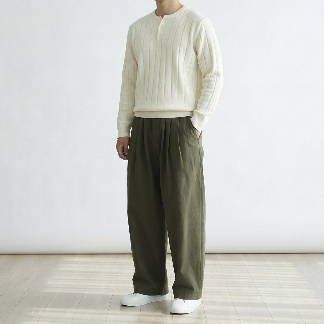 남자 코튼 밴딩 쓰리턱 커브드 와이드 벌룬 팬츠 4color 이미지 7